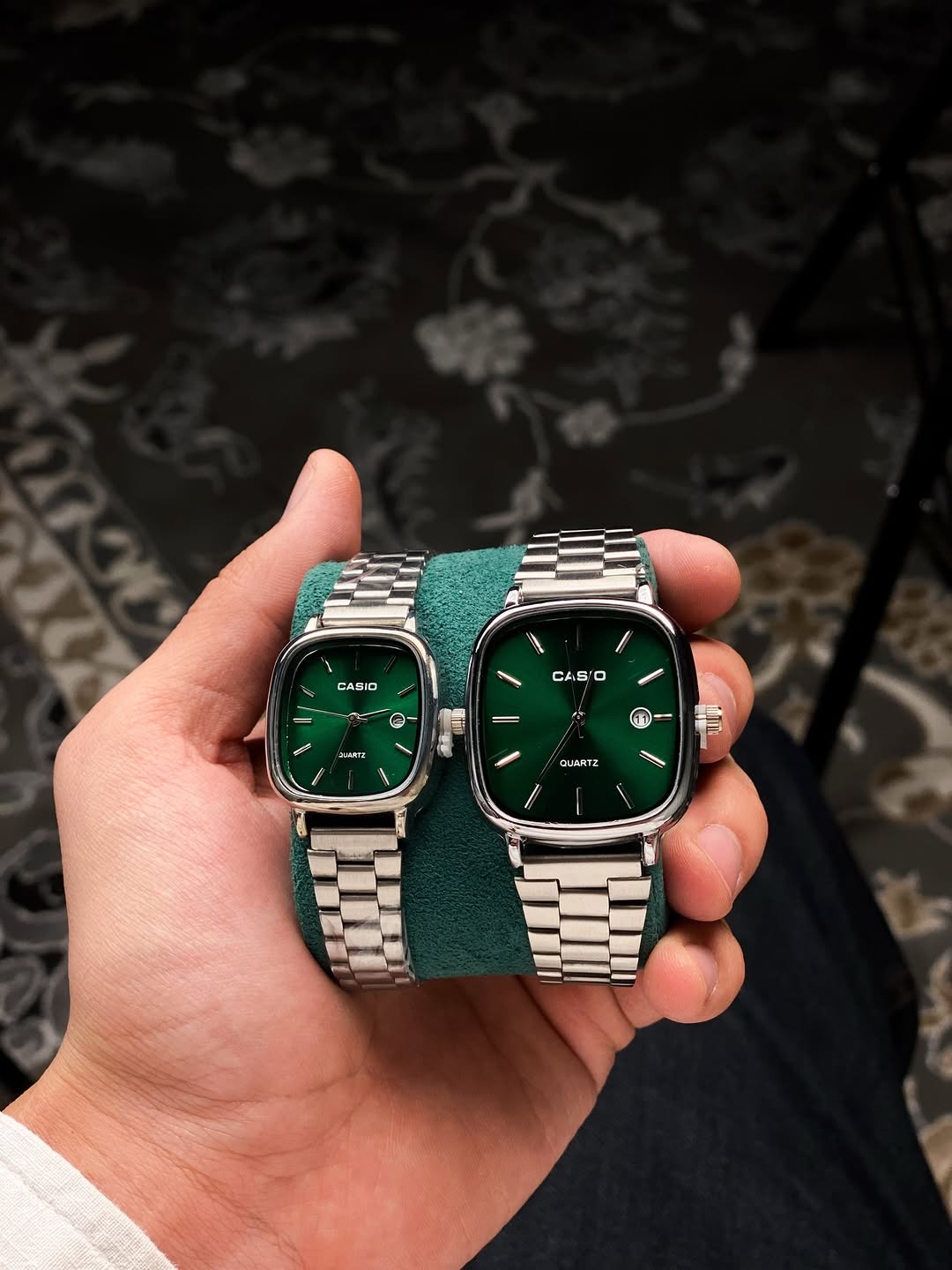 ساعتين Casio old Money Couple اوستيك سيلفر مينا اخضر