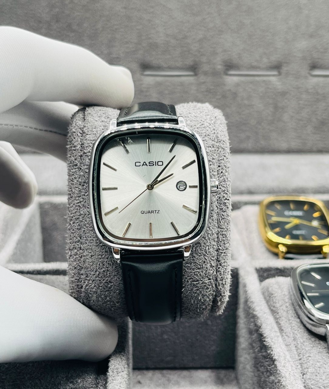 ساعة Casio Vintage Old Money Women’s Leather strab لون سيلفر واسود وازرق اوستيك جلد اسود