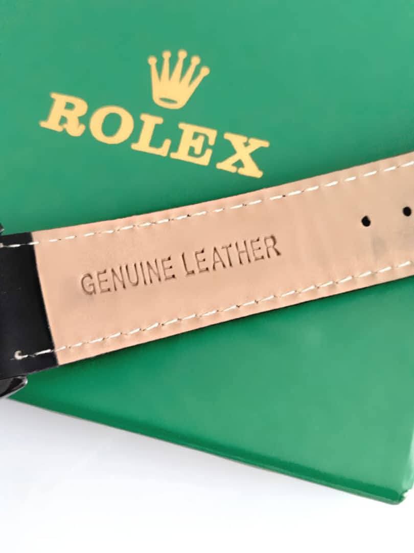 ساعة Rolex Leather Watch – Logo Hands Design All Black with Date لون اسود 