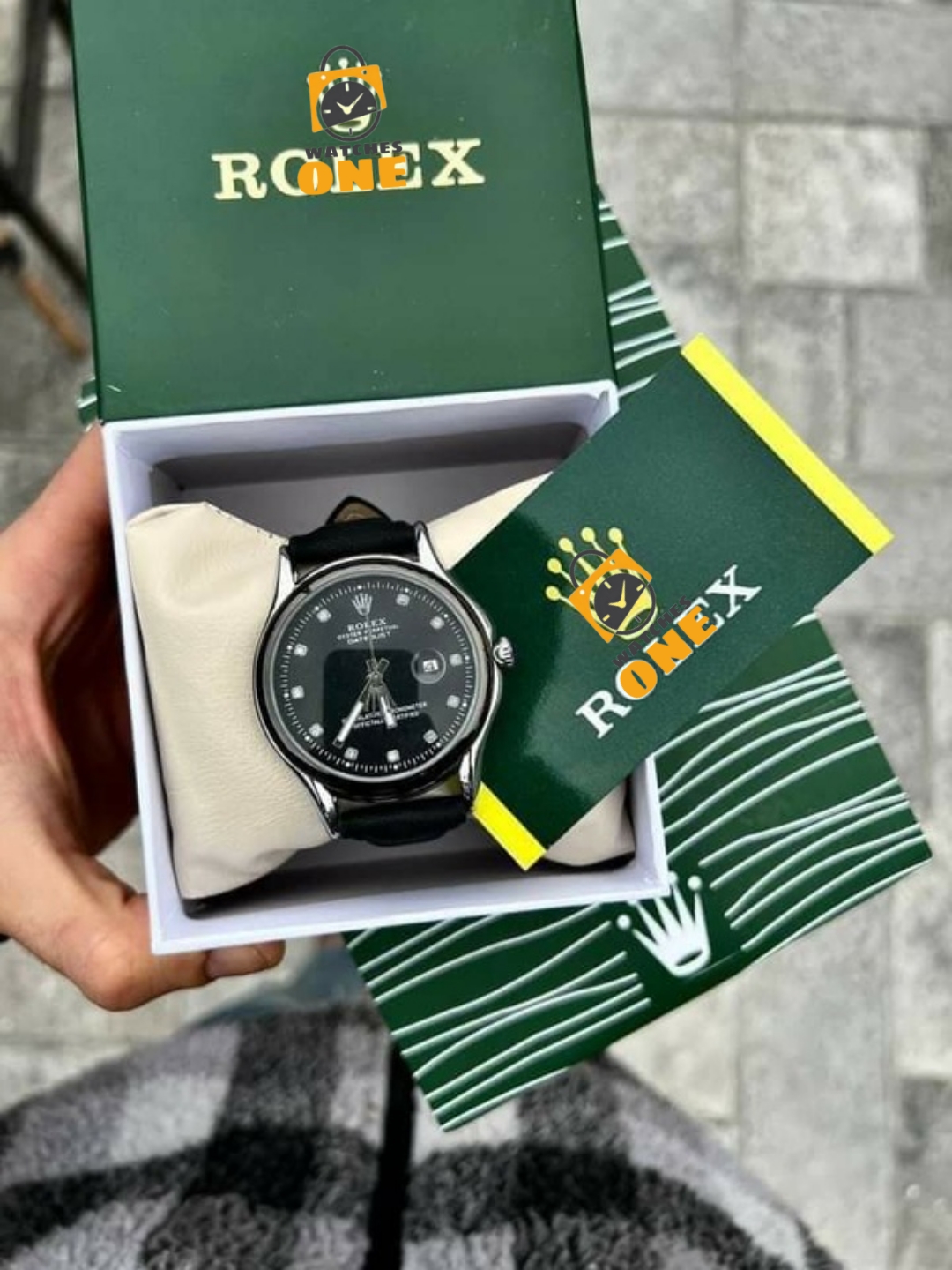 ساعة Rolex Leather Watch – Logo Hands Design All Black with Date لون اسود 