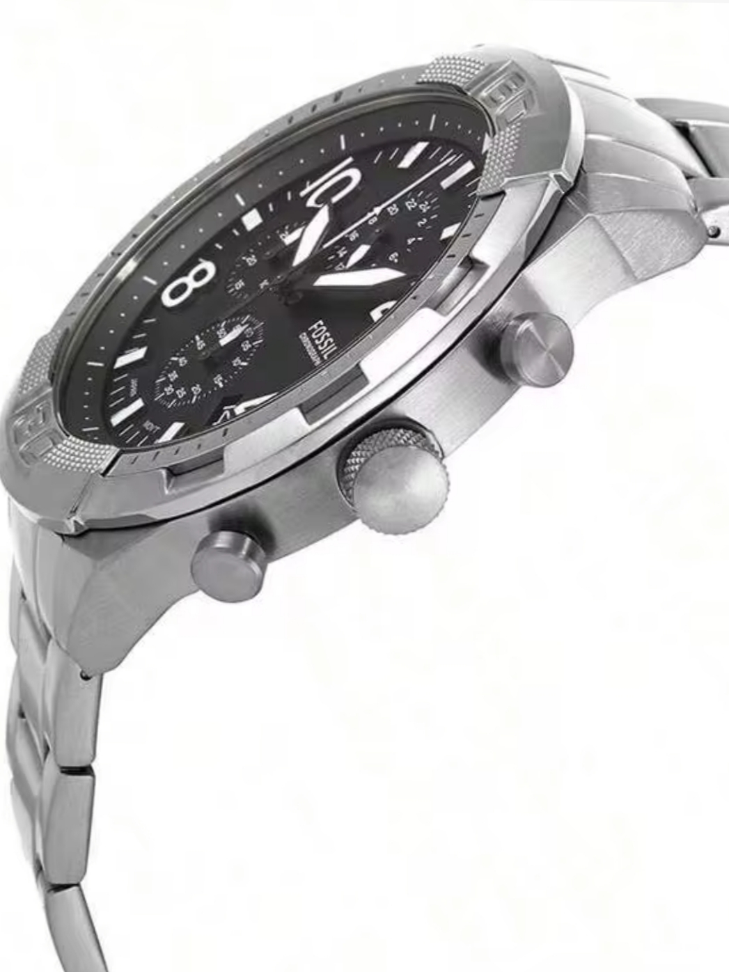 ساعة Fossil 42mm Chronograph Watch – Metal Bracelet لون ابيض واسود واخضر